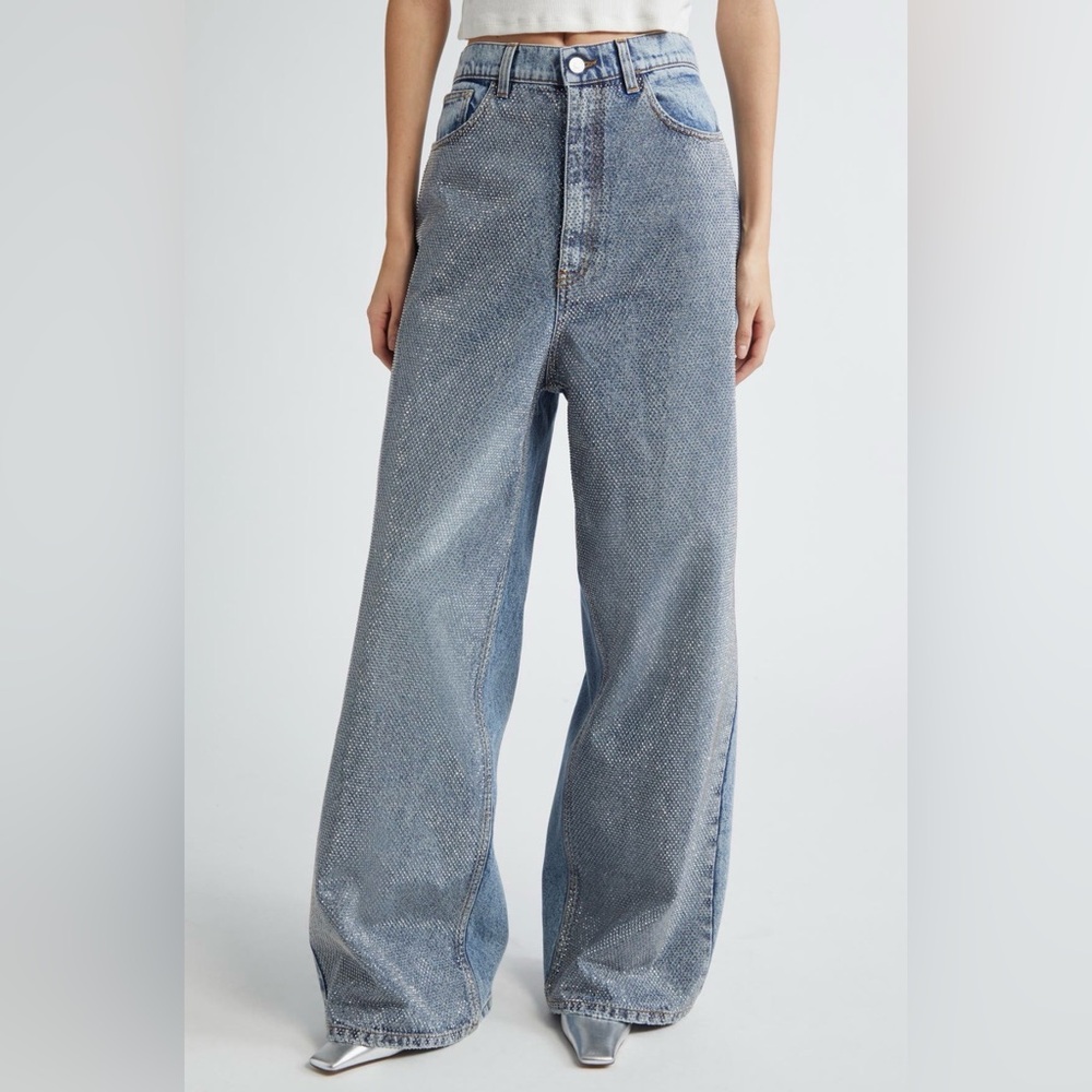 Stella McCartney Crystal Hotfix Wide Leg Jeans